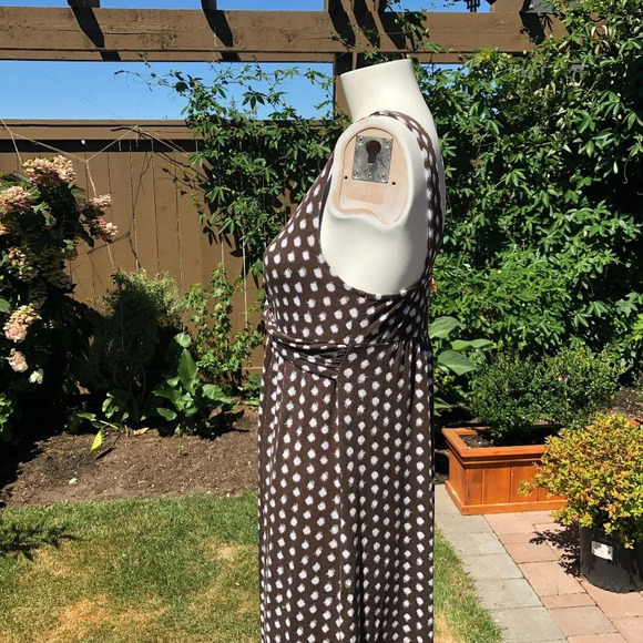 Merona Pull On Sleeveless V Neck Rayon Blend Dress Chocolate Brown + White Sz S - Picture 7 of 10